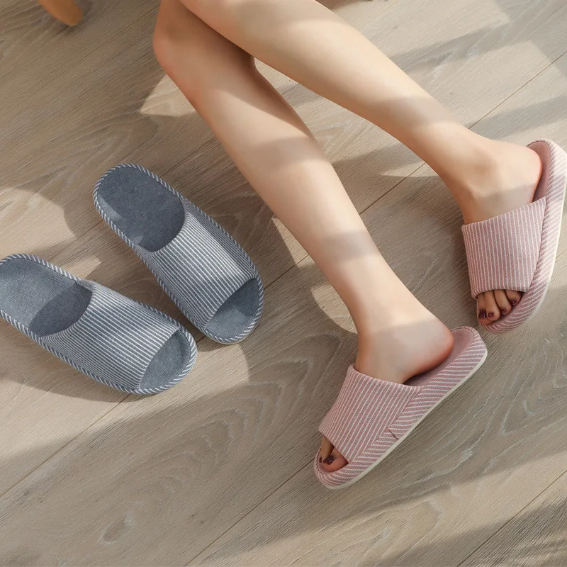 Women Home Linen Cotton Shoes House Slippers Casual Soft Light Indoor Floor Shoes Spring Autumn Women's Mute Slipper Sandals