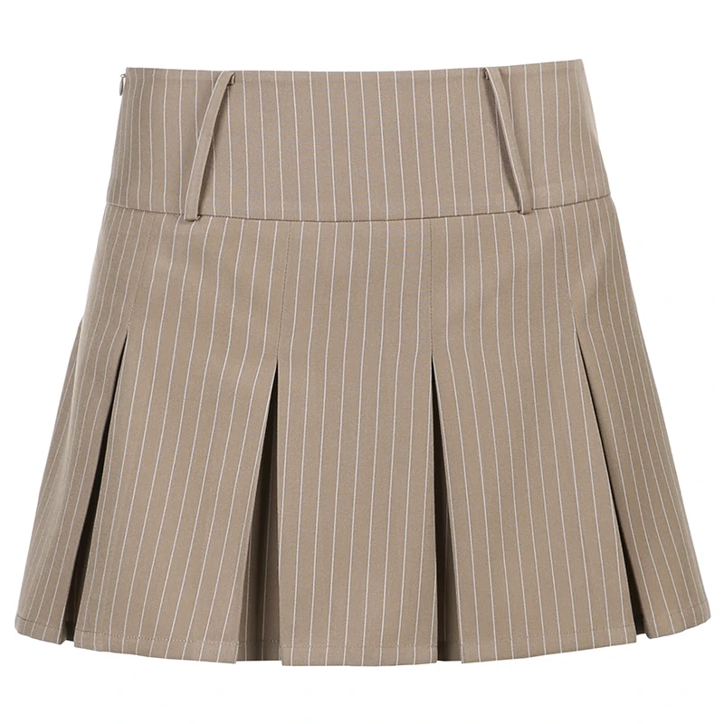 

2021 Women Korean High Waist Y2K Pleated Skirts Harajuku Kawaii Fashion Striped Khaki Mini Skirt Summer Solid Aesthetic Outfit