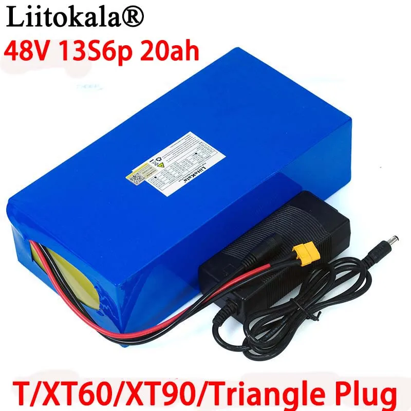

Литиевый аккумулятор LiitoKala, 48 В, 20 А · ч, 13s6p, 48 В, 200000 мА · ч, 2000 Вт, внешний аккумулятор 50 А BMS + зарядное устройство 54,6 в, 2 А