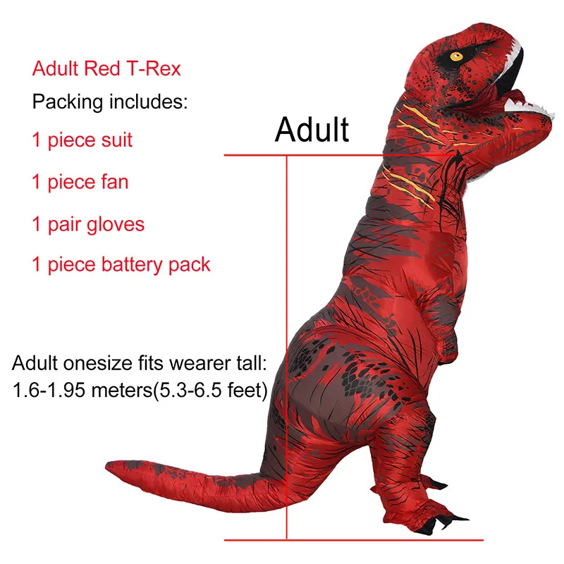 Adult Red T-rex JYZCOS взрослый T REX надувной костюм динозавра Хэллоуин партии Косплей Костюм для женщин мужчин детей Карнавальный костюм - Цвет: Adult Red T-rex