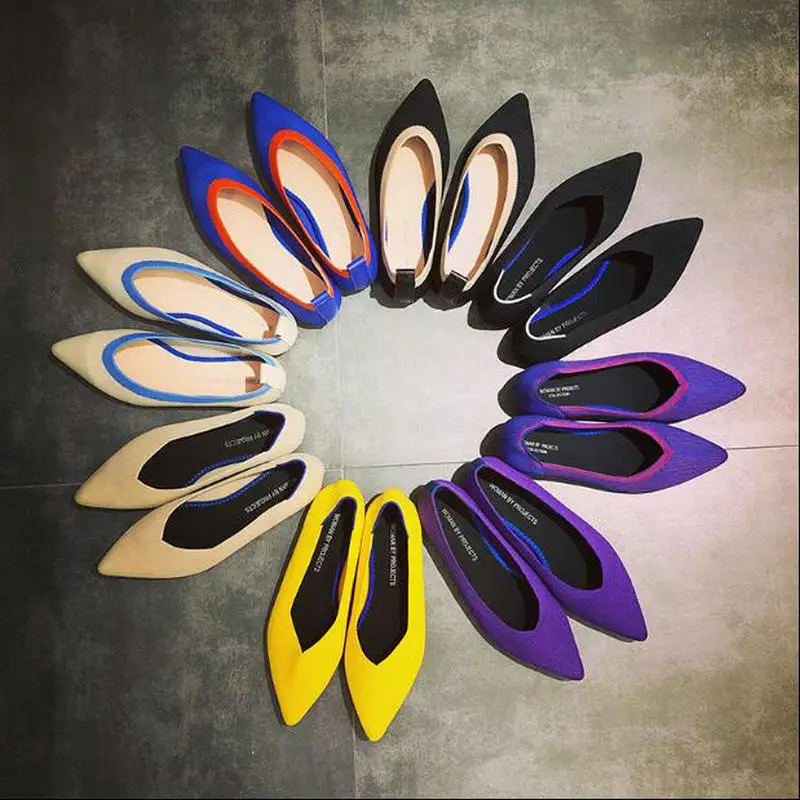 Новинка женские балетки с острым носком лоферы мягкая подошва 3d шерстяные