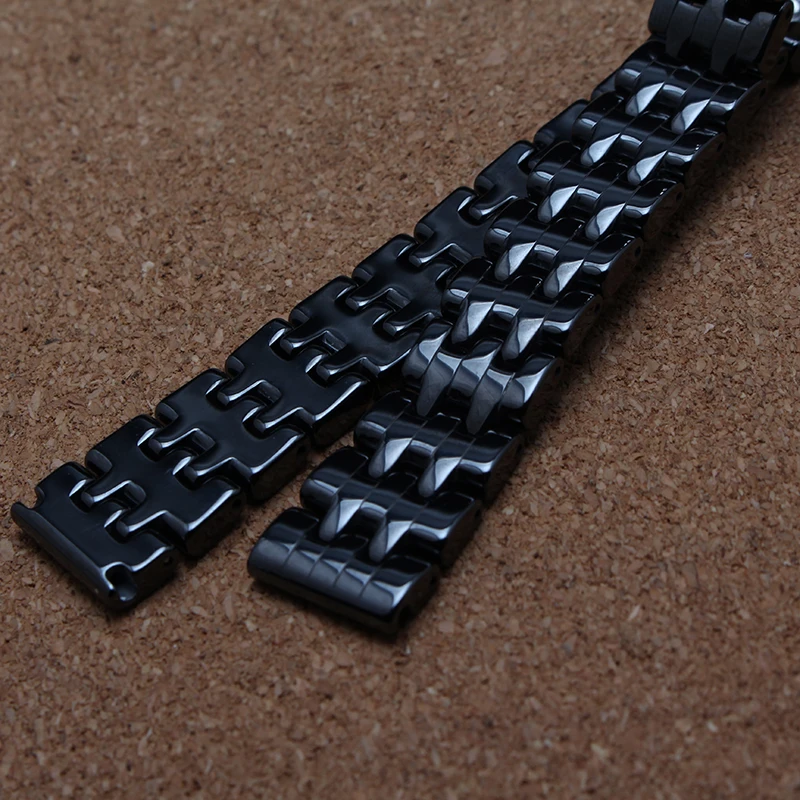 

Ceramic watchband Polished Black Watch band Strap Bracelet 14mm for brand Style Lady's Wristwatch Accessories butterfly buckles