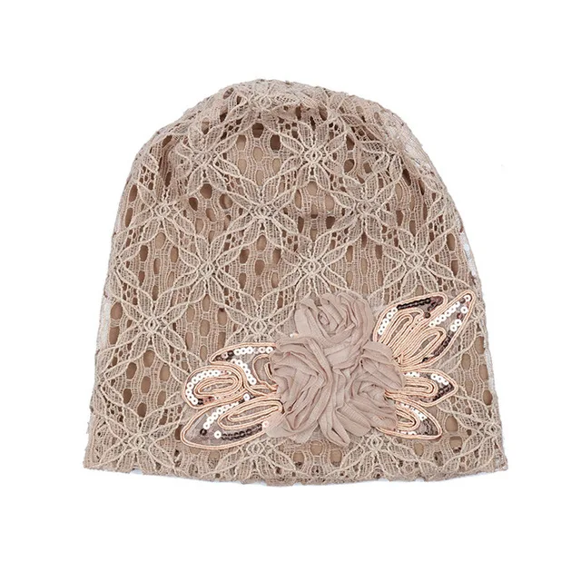 Khaki Для женщин кружева вязаная шапка, вязаная шапка-носок Beanie Skullies Кепки s Мода цветок Женская зимняя обувь стильные бабочки шапочки шляпа - Цвет: Khaki