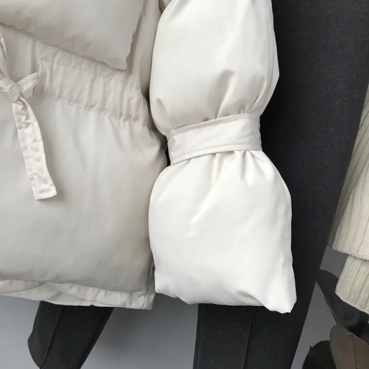 

2020 Women Winter Coat Puffl Sleeve Stand Collar Warm Thick Coat Women Cotton Jacket Coat With Belt Design Casaco Feminino