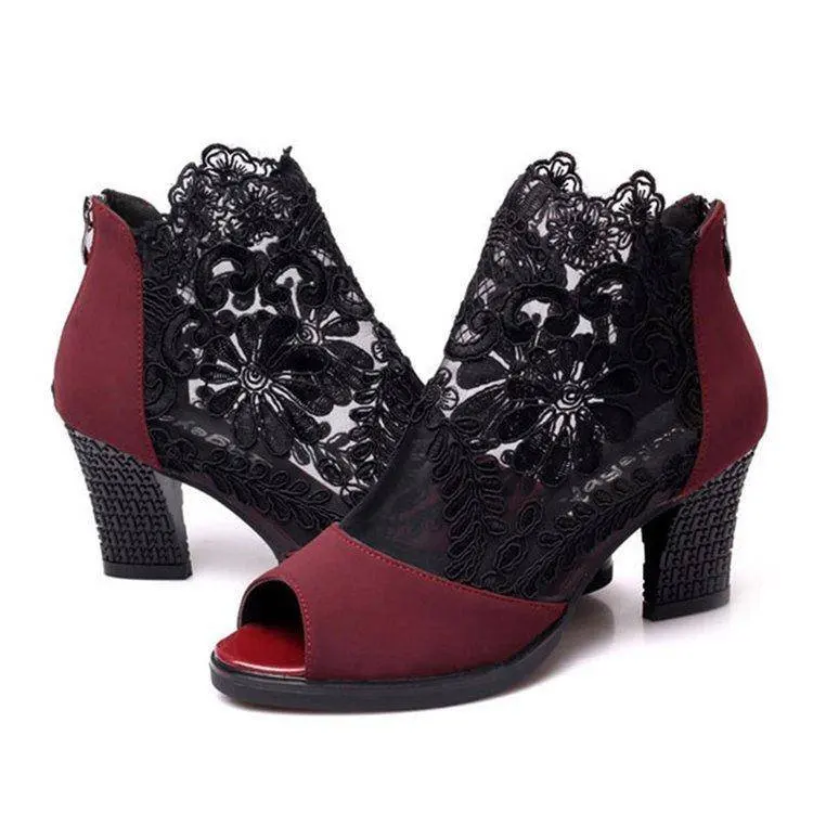 

Women's sandals Fashion Sweet Woman Thick High Heels Thick heel fish lace Flock Female Platform Women Shoes Ladies Footwear