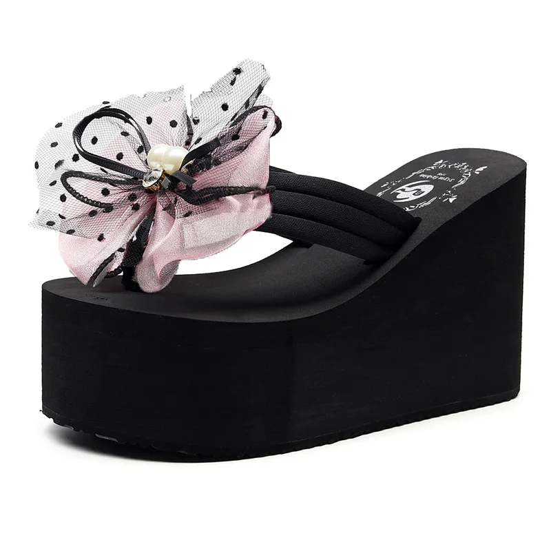 

Rubber Flip Flops Slippers Casual High-Heeled Shoes Lady Slides Med On A Wedge Slipers Women Butterfly-Knot Big Size Hawaiian Lu