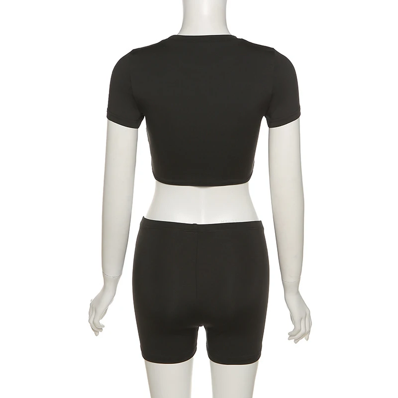 

Adogirl Women Solid Tracksuit Irregular T-Shirt Crop Top Biker Shorts 2 Piece Set Fashion Casual Sporty Suit Drop Ship Wholesale