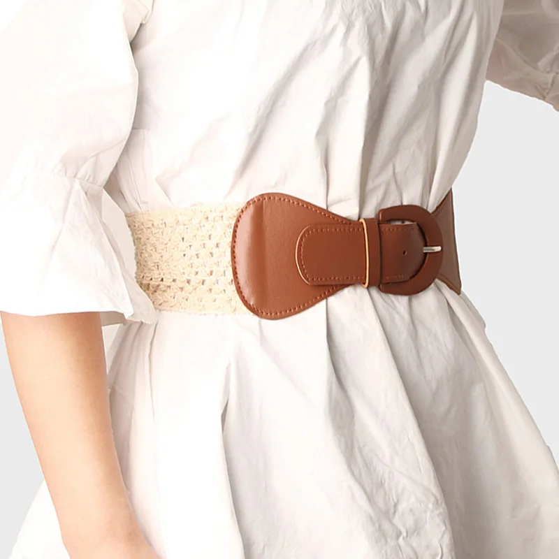 New Fashion Braided Women Wide Belts Breathable Pin Buckle Waist Strap Dress Female Decoration high quality Elastic Waistband