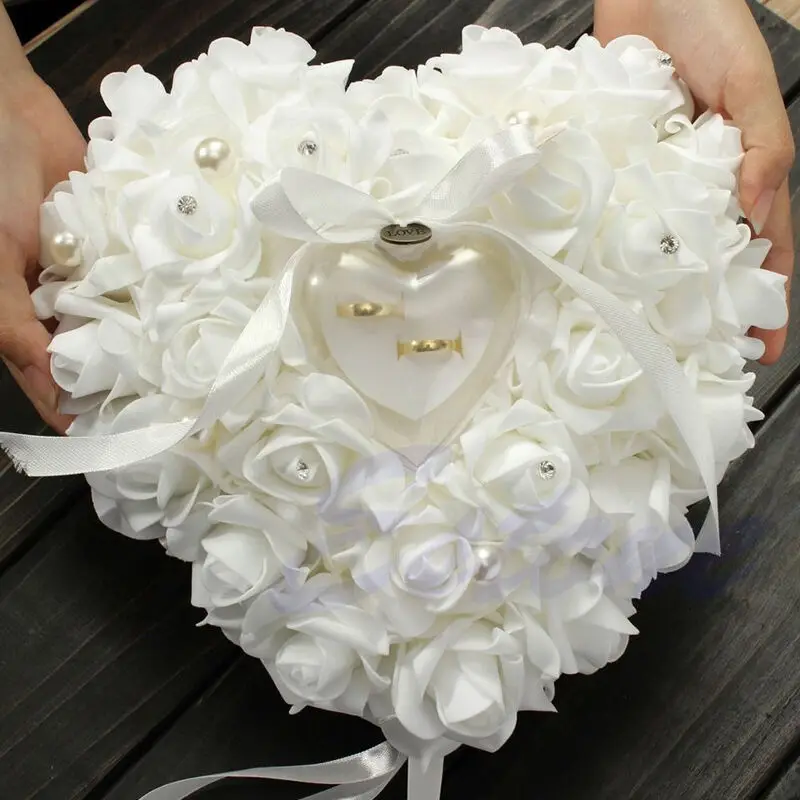 

Valentine's Day Gift 1Pcs Heart-shape Rose Flowers Ring Box Romantic Wedding Jewelry Case Ring Bearer Pillow Cushion
