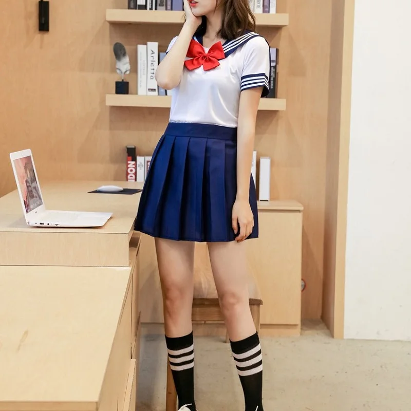 

Woman School Uniforms Sexy Collage Student Sailor Party Cosplay Costume Japanese Short Sleeve JK Suit Girls Pleated Skirt