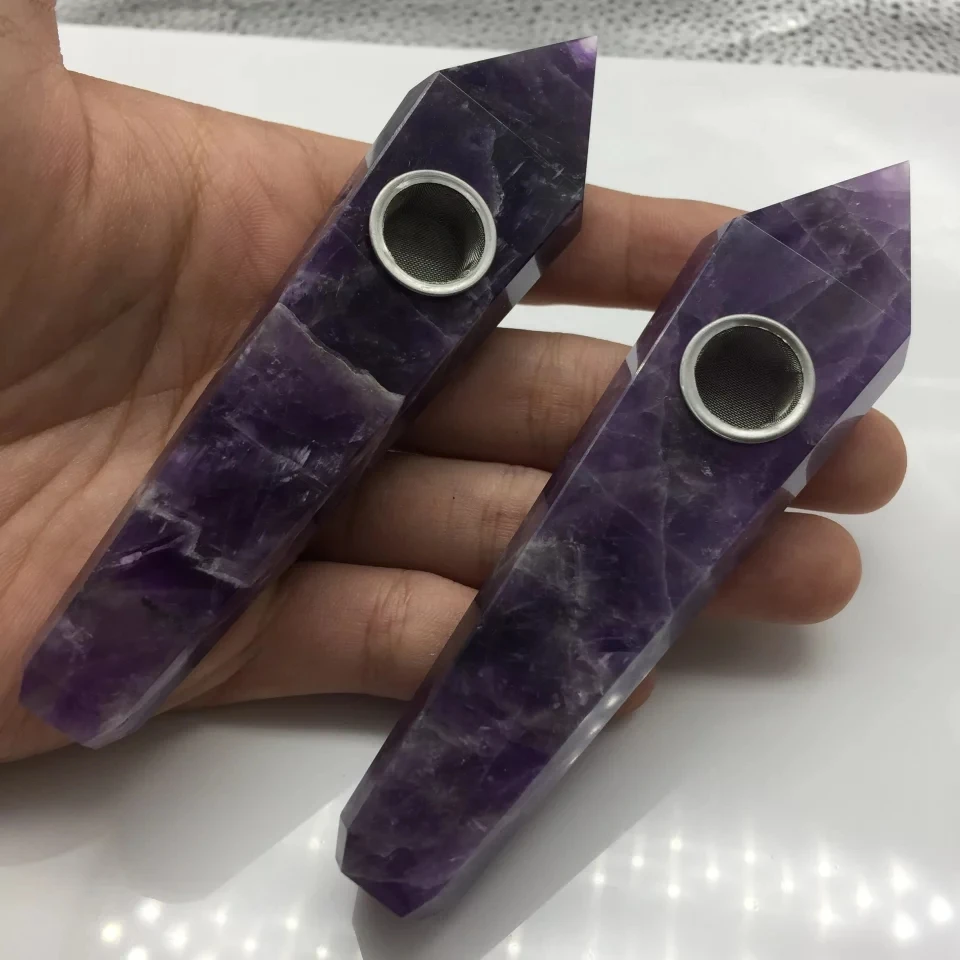 

Natural Stone and crystal Fantasy Amethyst Quartz Smoking pipes Healing Wand +1 brush +3 filters