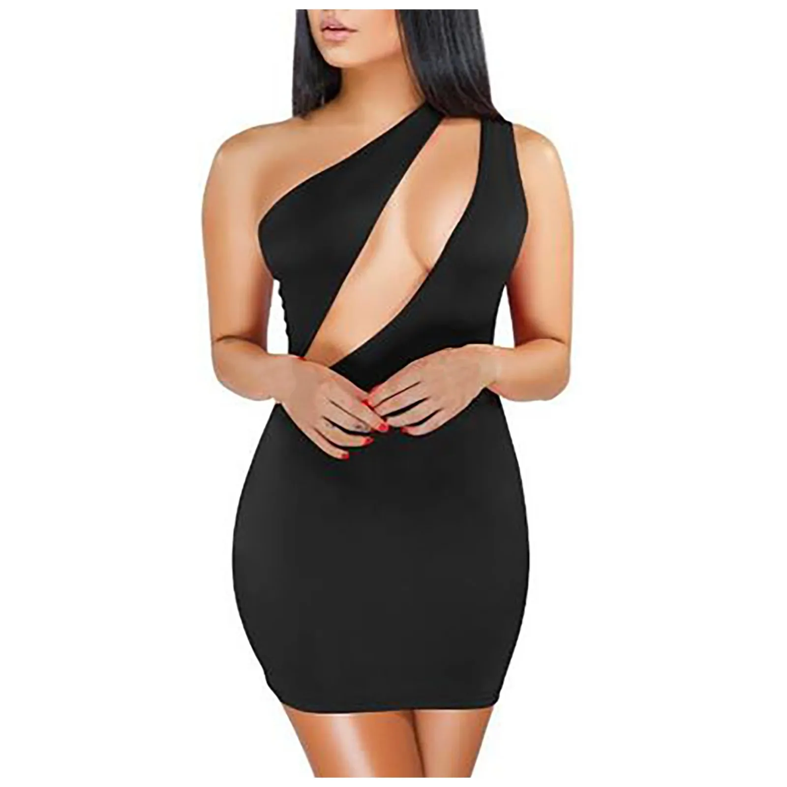 

Черное Бандажное платье на одно плечо с вырезами, соблазнительное платье знаменитости 2021, Клубная одежда для женщин, облегающие мини-платья...