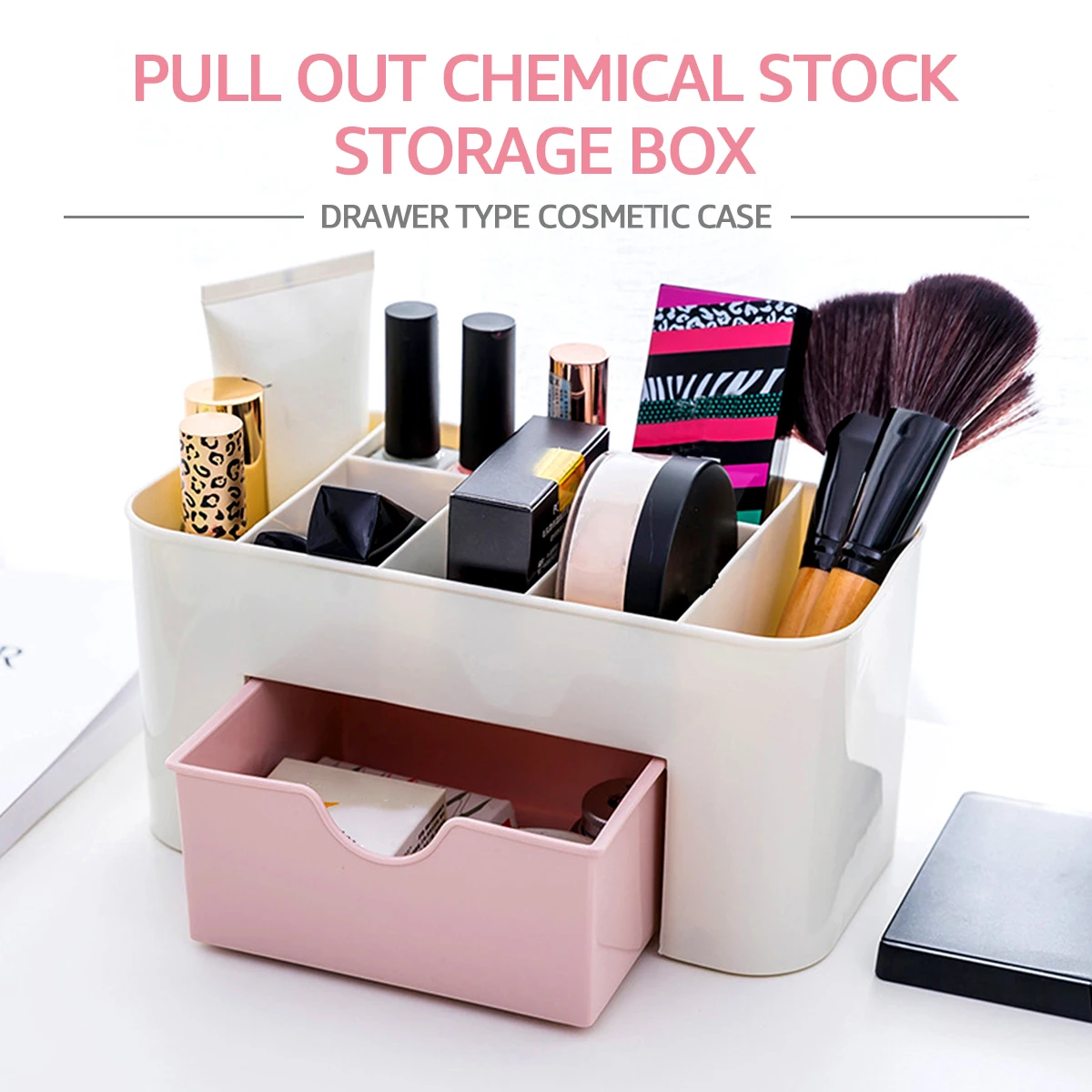 

Cosmetic Storage Box Plastic Makeup Organizer with Drawers for Jewelry Skin Care Nail Polish Brushes for Desk Dresser