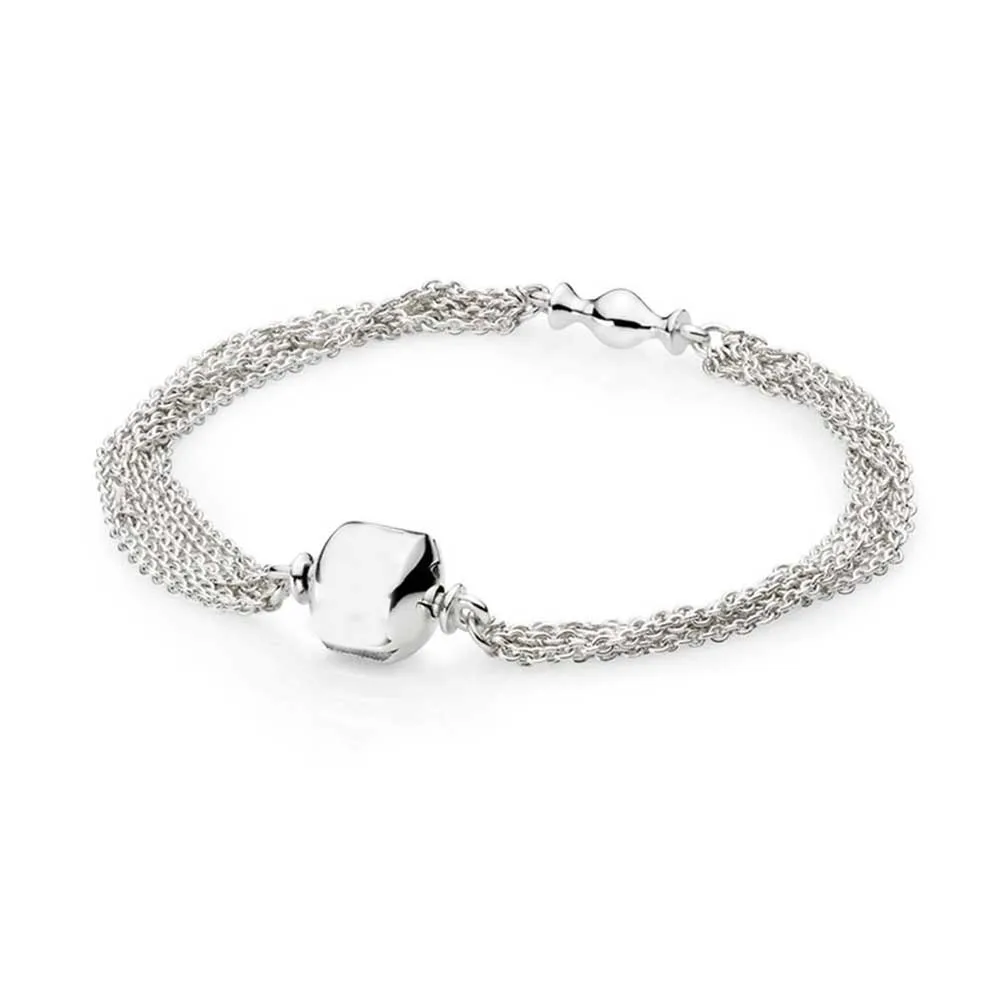 

Multi-Strand One Clip Station Bracelet 100% 925 Sterling Silver Diseny Bracelet Fit Original European Charms Diy Jewelry