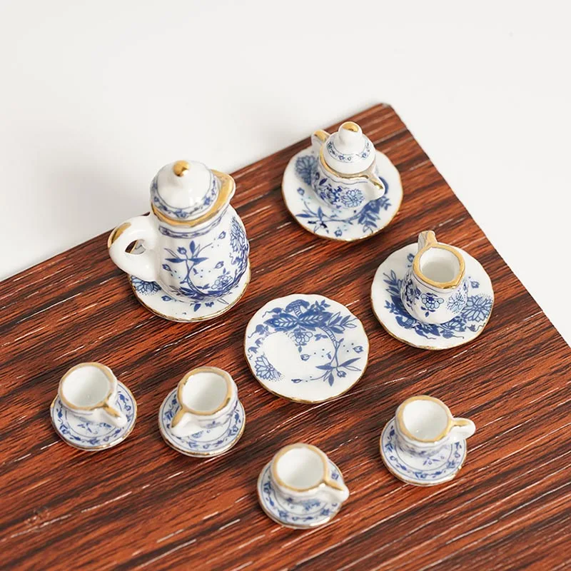 15 шт./компл. кукольный домик Миниатюрный синий и белый набор керамический Набор