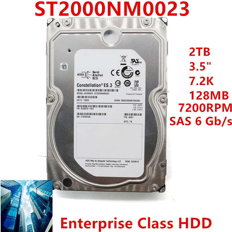 

New Original HDD For Seagate 2TB 3.5" 7.2K SAS 6 Gb/s 128MB 7200RPM For Internal Hard Disk For Enterprise HDD For ST2000NM0023