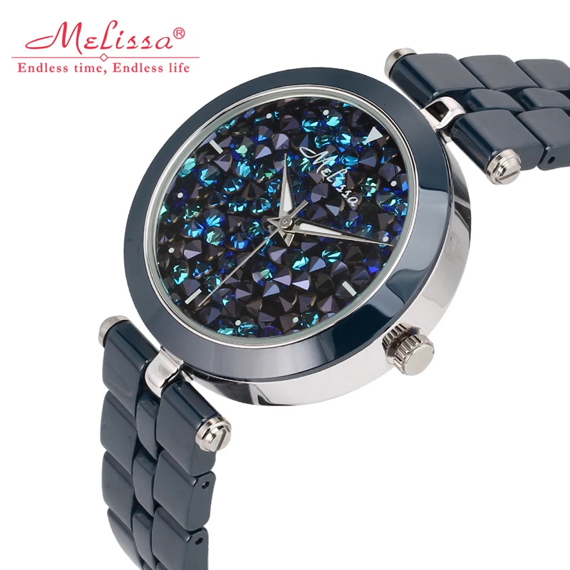 Австрия Кристалл браслет моды часы роскошные женские часы Miyota Кварцевые MELISSA керамические наручные часы Relogio Feminino