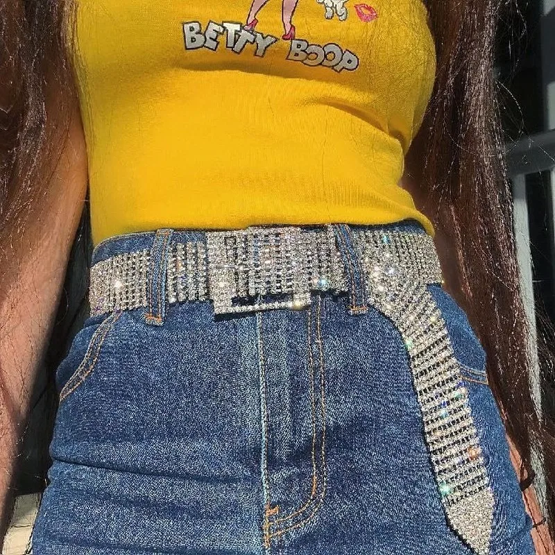 Женский ремень в стиле панк модный пояс с цепочкой и кристаллами роскошный