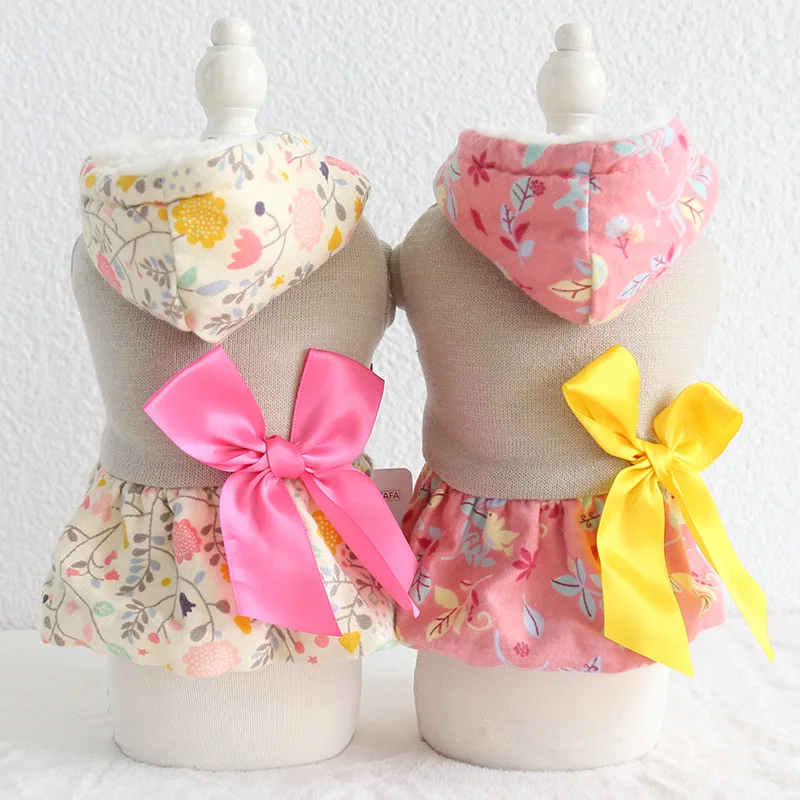 

Новинка Осень-зима 2021, Теплые юбки для собак с цветочным бантом и капюшоном