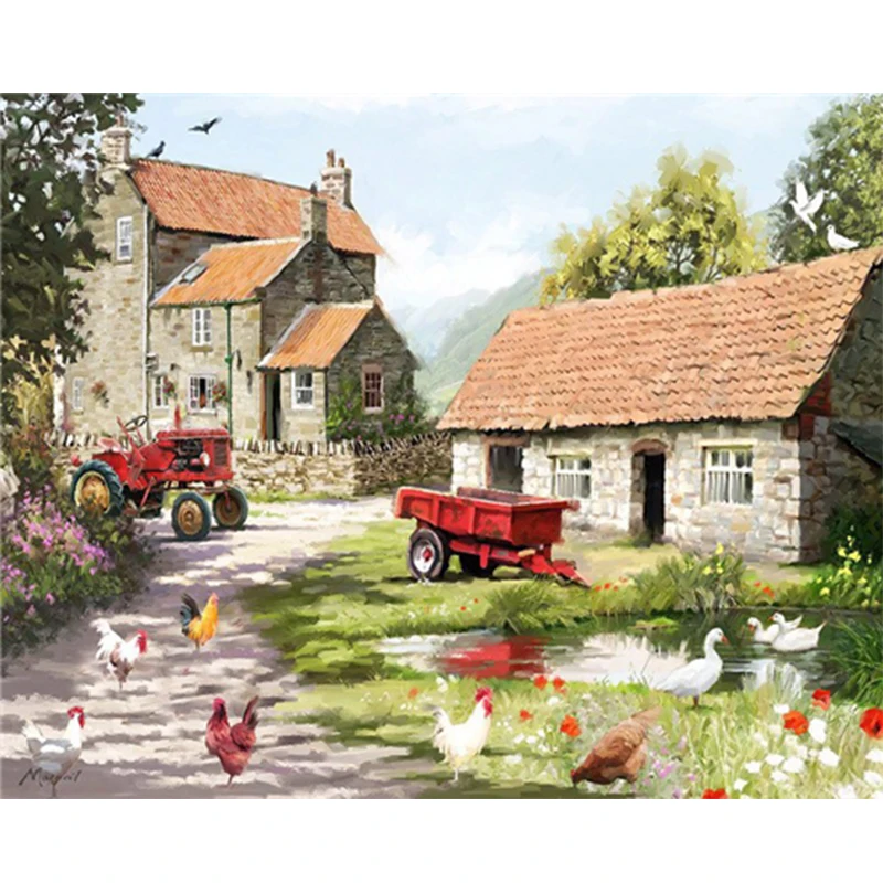 H318 Frameless Garden Villa DIY Painting By Numbers Kit Paint On Canvas Painting Calligraphy For Home Decor - Цвет: H318