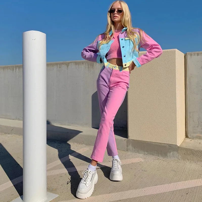 Женский комплект из двух предметов в стиле пэчворк укороченная куртка с длинными