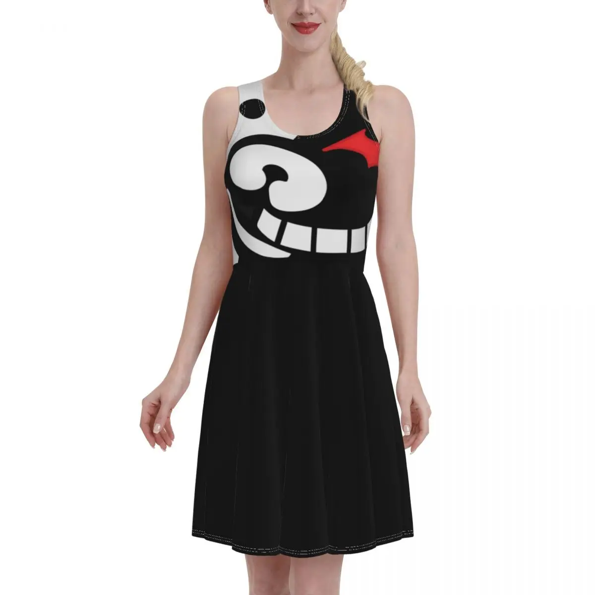 

MonoKuma Bearone Women Dress Summer 2021 Sexy O Neck Anime Comic Print Beach Dress Sleeveless Mini Dress
