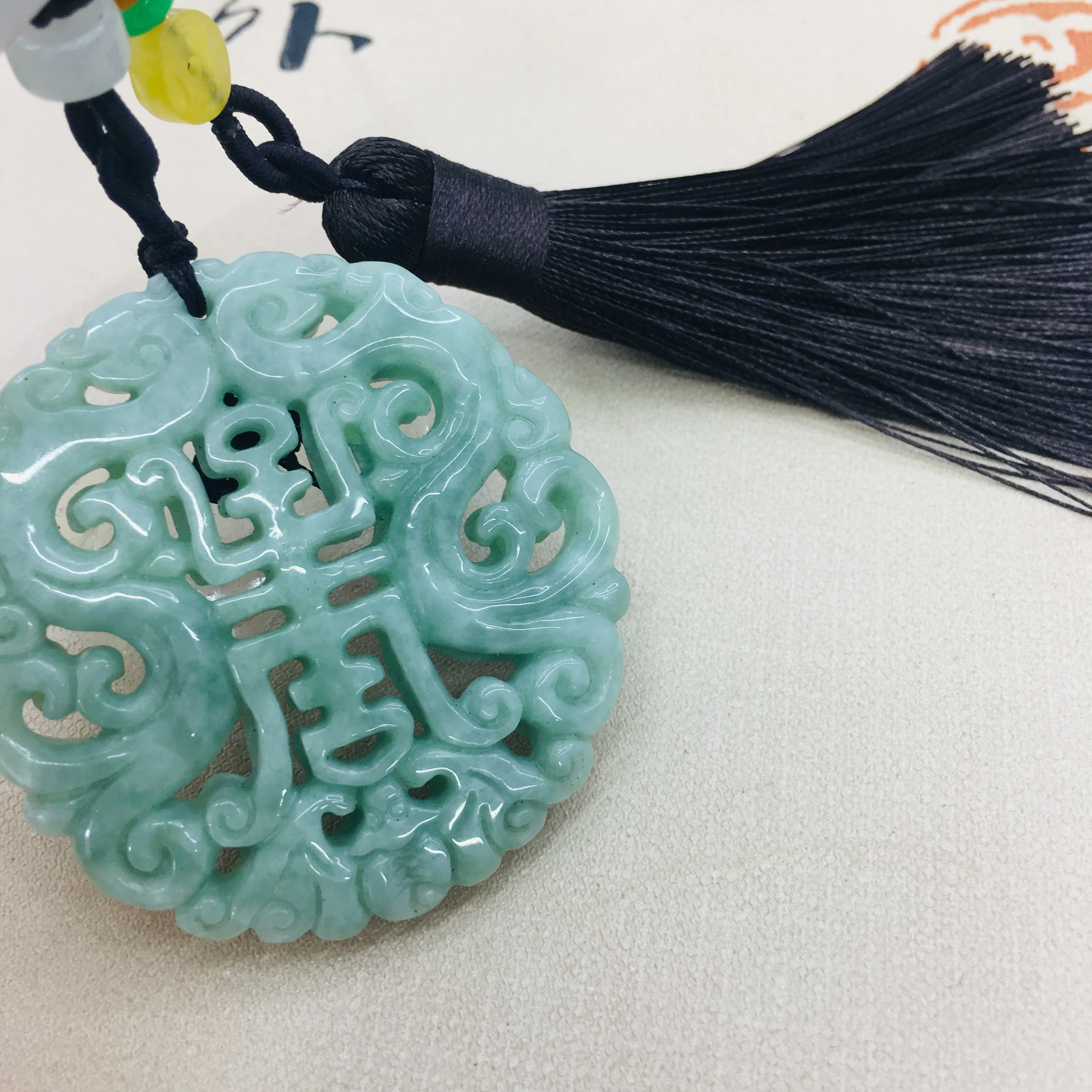 Натуральный бирманский Изумрудный нефрит резьба круглая фигурная подвеска с