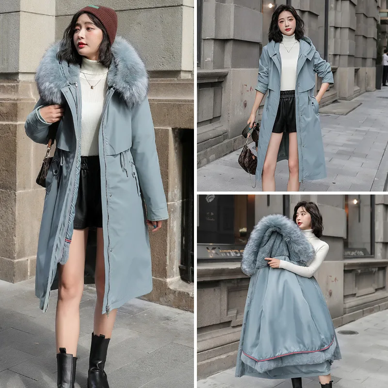 Clothing for Women  Woman Parkas  Jacket Cotton Long Big Fur Collar Send To Overcome Coat Ladies