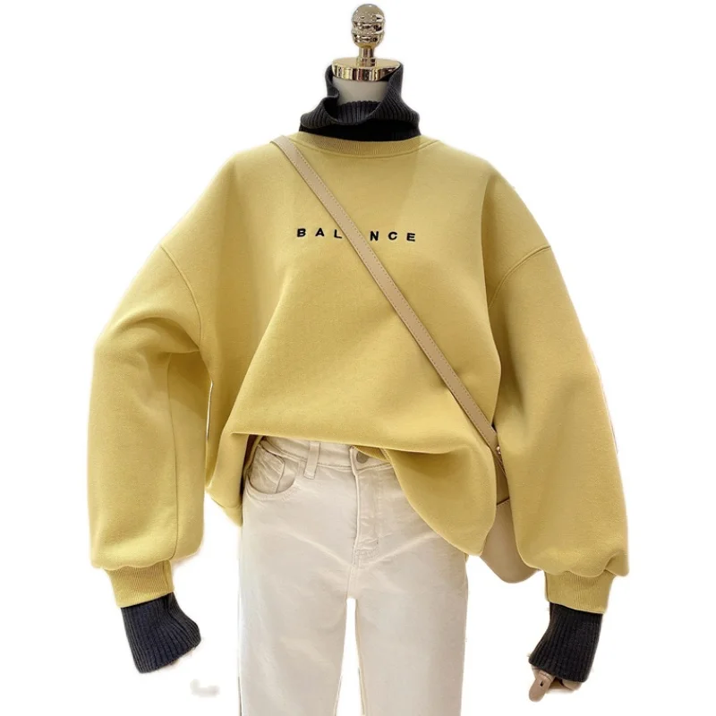 

Female Hooded Pullovers Thicken Warm Hoodies Woman's Fleece Oversize Fake two-piece Sweatshirts Solid