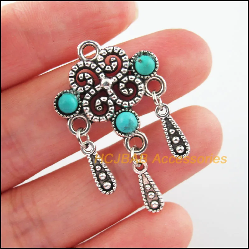 5 шт. Тибетский Серебряный тон китайский узел камень каплевидные кисточки