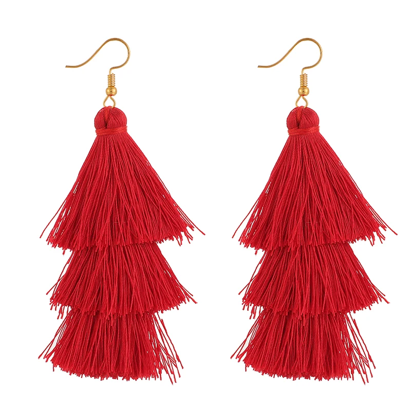 Red X-ROYAL 3 Слоистые богемные Роскошные массивные Серьги-кисточки Boho модные ювелирные изделия женские длинные висячие серьги - Окраска металла: Red