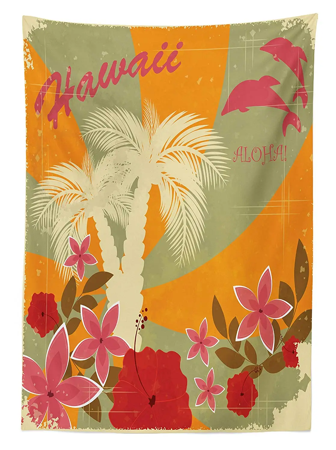 Гавайская скатерть Алоха в винтажном стиле красочные вихревые дельфины пальмы