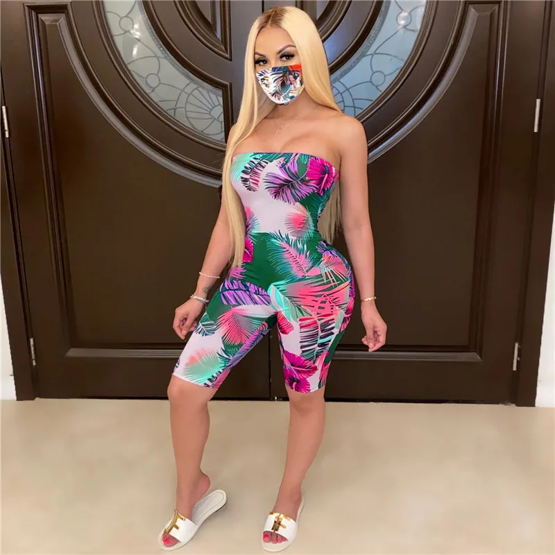 

Women's Printed Tube Top Jumpsuit 1Pcs Summer Fashion Wild Sexy Sleeveless Slim Fit Bodysuit Fashion Skinny Jumpsuit Clubwear