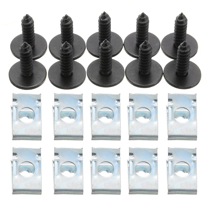 

20pcs Steel Chassis Engine Guard Metal Nut Screw Washers U-shape Clip Car Fender Bumper Cross Head Screws Kit For BMW