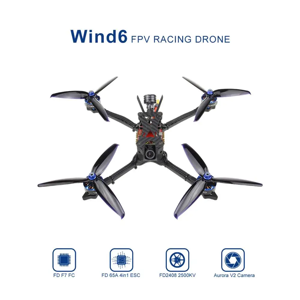 HGLRC Wind6 6S BNF FPV гоночный Дрон F7 FC 2408 1700KV бесщеточный двигатель Blheli32 65A 4in1 ESC Forward VTX Flight