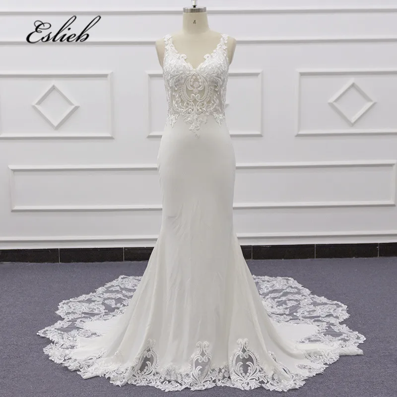 

SJ201 настоящая фотография v-образный вырез цвета слоновой кости индивидуальный стиль без рукавов аппликация свадебное платье для вечеринки ...