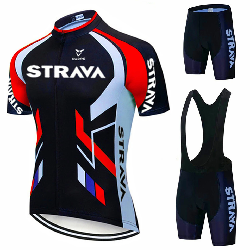 

2021 Team STRAVA White Cycling Clothing Bike Jersey Ropa Mens Bicycle Summer Cycling Jerseys 19D Gel Pad Bike Shorts