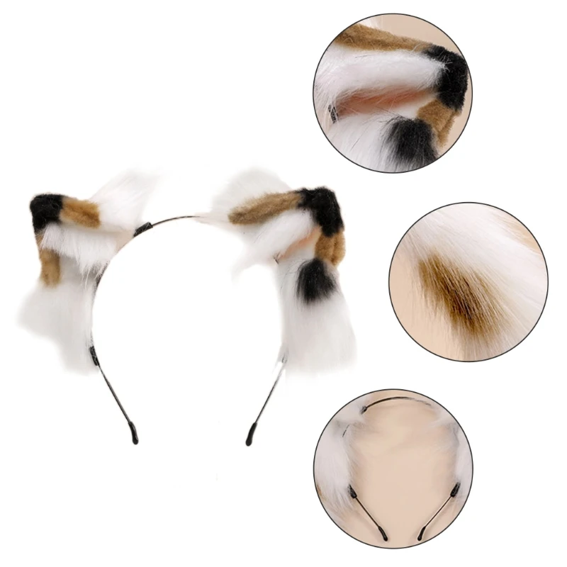 

2Pcs Triple Color Plush Faux Fur Kitten Ears Headband Tail Set Christmas Halloween Party Festival Anime Cosplay Costume