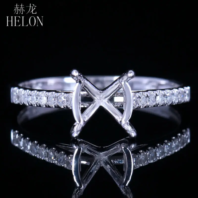 

HELON 7-8mm Round Solid 10K White Pave Natural Diamond Women Trendy Exquisite Jewelry Engagement Wedding Semi Mount Ring Setting