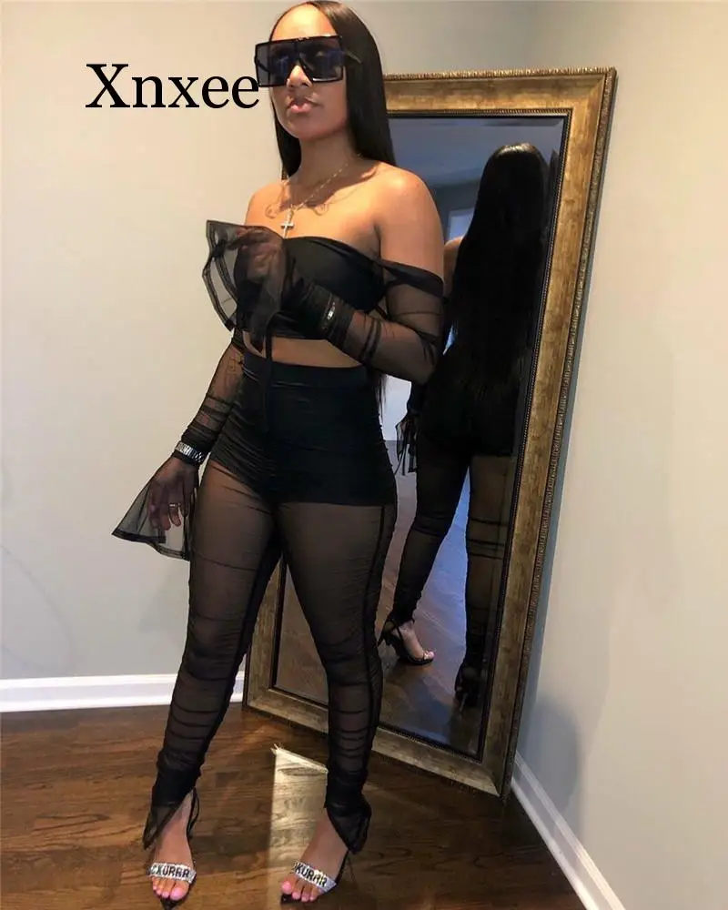 Женский пикантный комплект из двух предметов прозрачный сетчатый укороченный