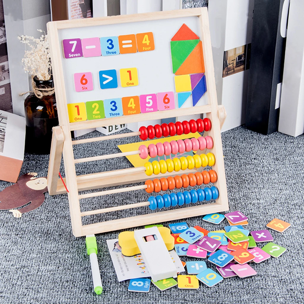 

Baby Wooden Double Sided Drawing Board Easel Abacus Puzzle Develop Toy Gift