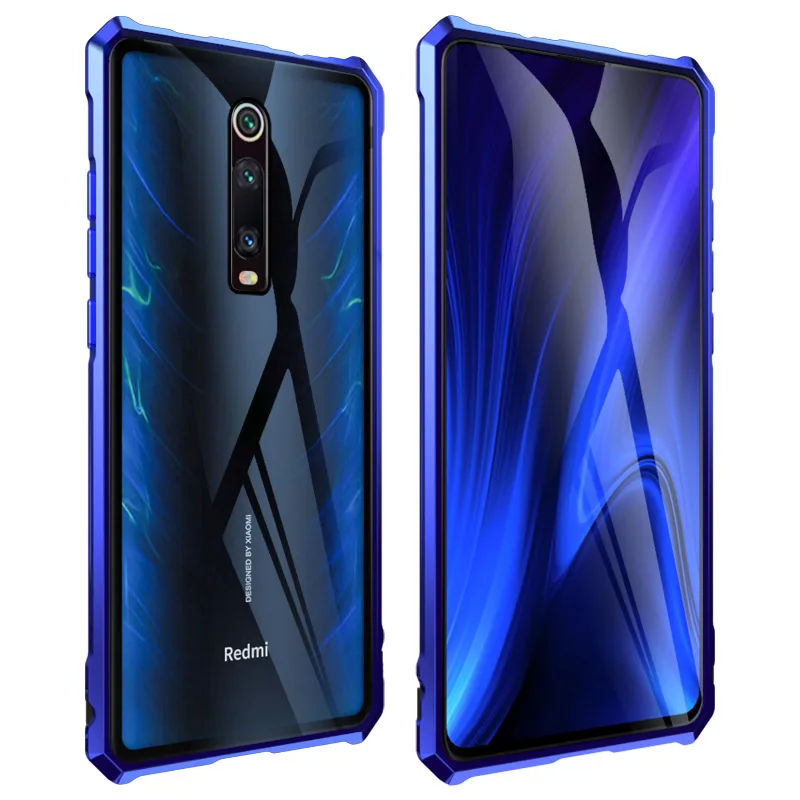 Металлический бампер для Xiaomi mi 9 t Pro, металлический корпус, прозрачная стеклянная задняя крышка для Xiao mi 9 t mi 9 t, роскошный противоударный - Цвет: blue