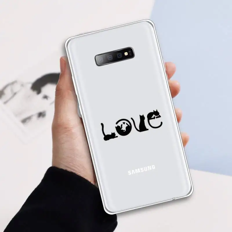 

Cute animal black cat Phone Case Transparent For Samsung Galaxy A 71 21s S note 8 9 10 plus 20 ultra