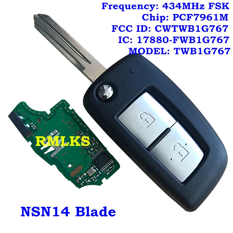 Новый откидной дистанционный ключ с 2 кнопками Fob 433 МГц FSK PCF7961M для Nissan Qashqai J11 Pulsar