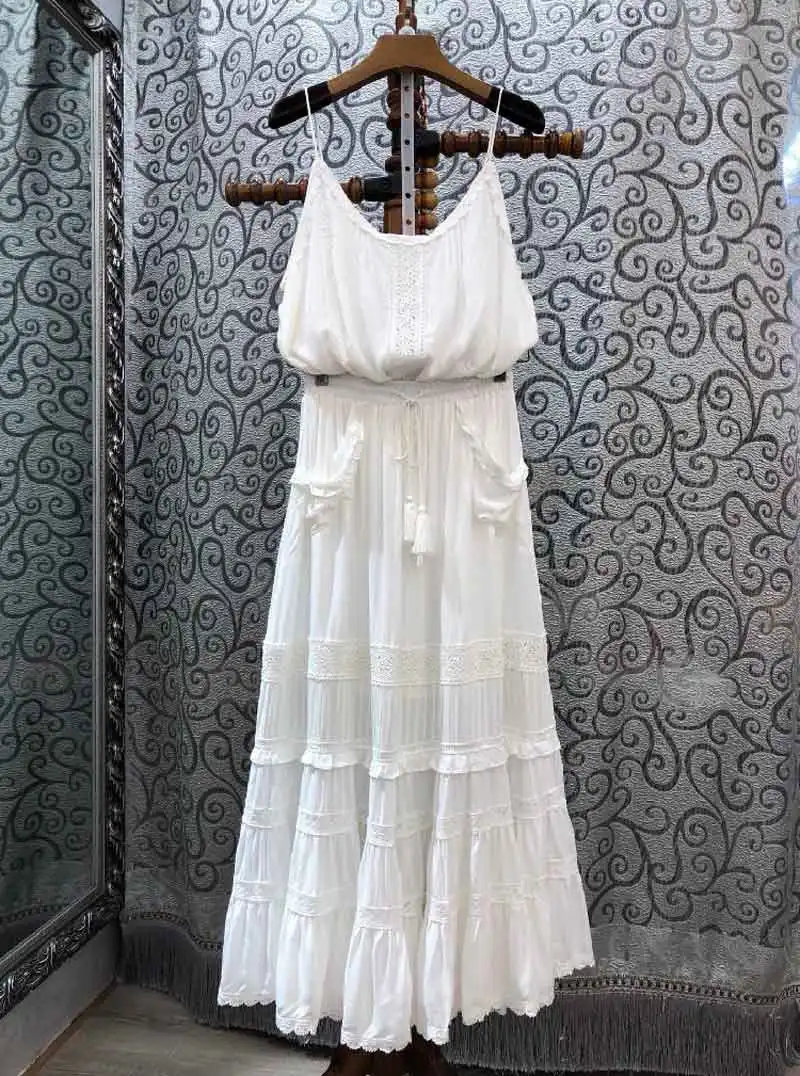 

patch pockets tassel tied skirts women corchet insert cotton casual chic long skirts 2020 skirts womens skirts womens