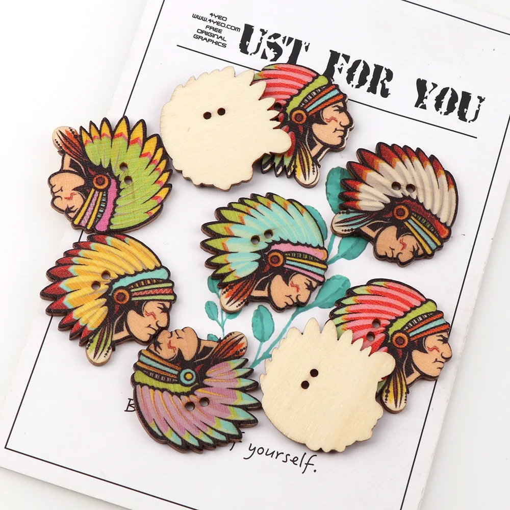 50 шт./лот 31*31 мм индийский Аватар Форма деревянные кнопки смешанный ручной