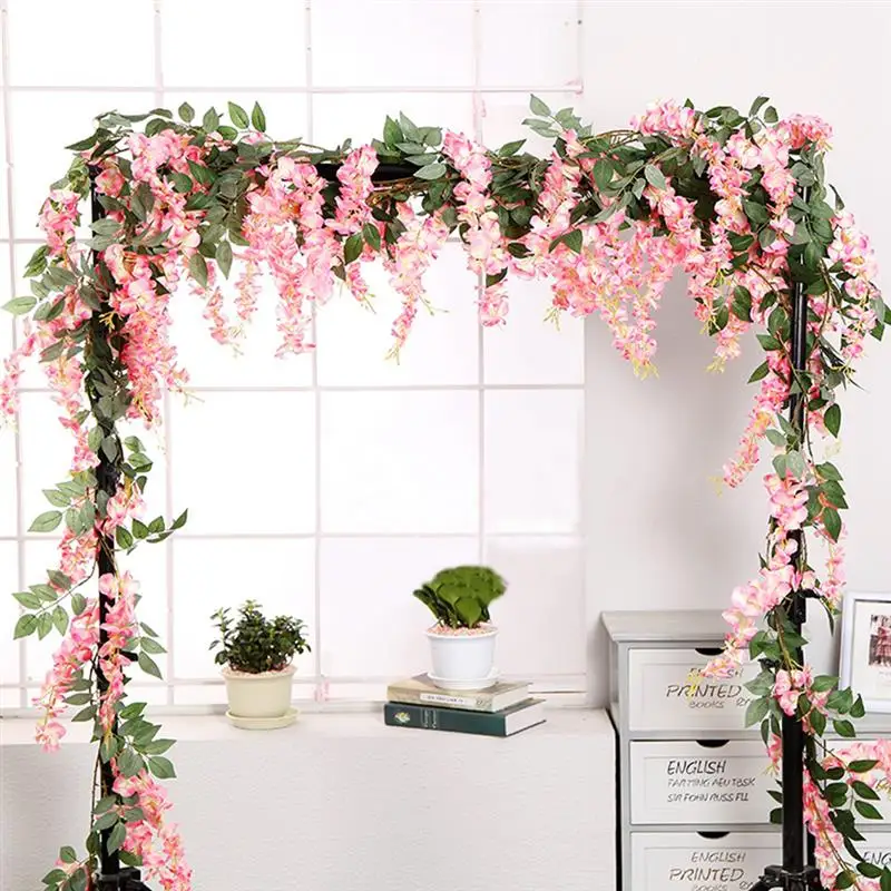 

4PCS Artificial Flower Vine 1.7m Flower String Artificial Wisteria Vine Garland Plants FoliageHanging Wall Decor