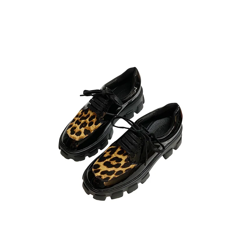 

Korean Shoes Casual Female Sneakers Clogs Platform Round Toe Dress Flats Women All-Match Mixed Colors Autumn 2021 Creepers Leopa