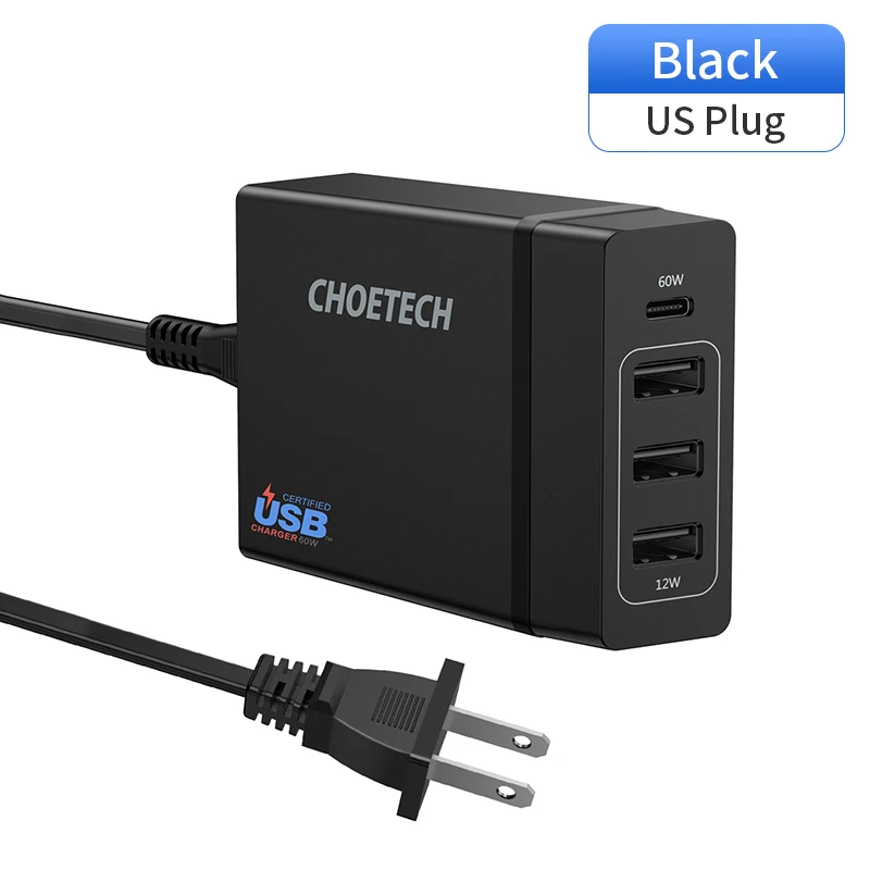 CHOETECH Мульти Usb зарядное устройство USB C 72 Вт 4 порта usb type C PD зарядное устройство станция type-C для MacBook Pro iPad Pro iPhone XS MAX huawei - Тип штекера: US