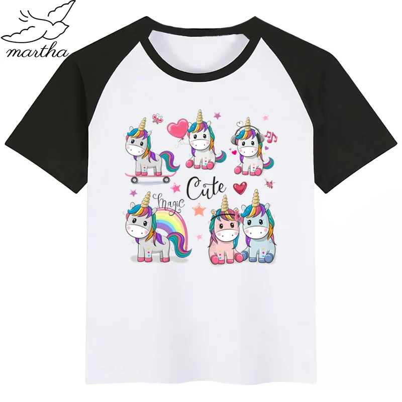 Милая футболка с рисунком единорога для мальчиков и девочек Забавная детская
